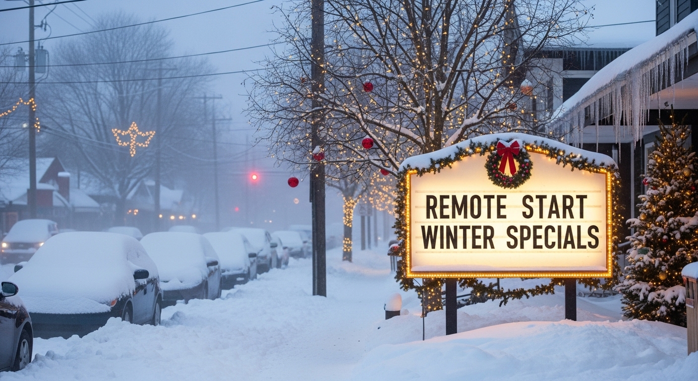 outdoor winter with a sign that read remote start winter special